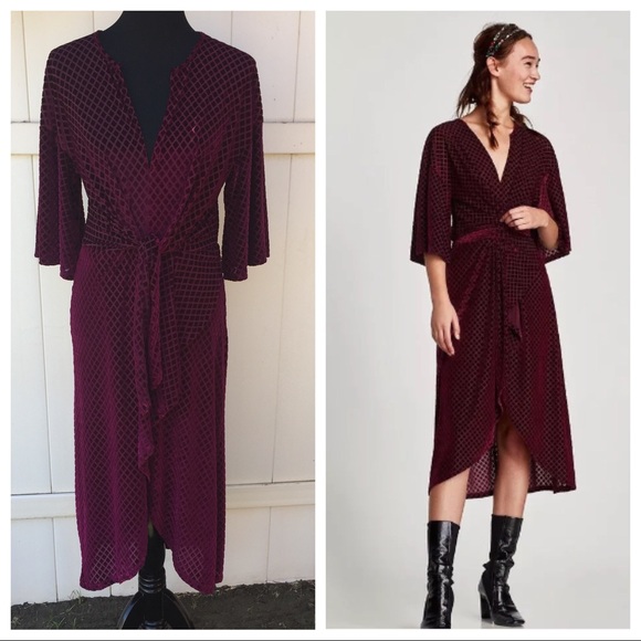 zara burgundy velvet dress